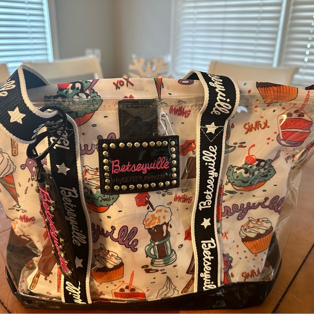 Betsey Johnson bag. Clear plastic with cloth liner. Like new